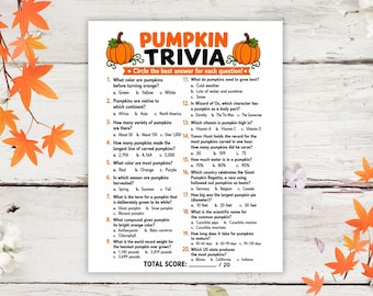 Pumpkin Trivia Game, Fall Activity Quiz, Halloween Party Game