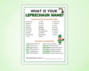 What is Your Leprechaun Name Game, St. Patrick's Day Party Activity