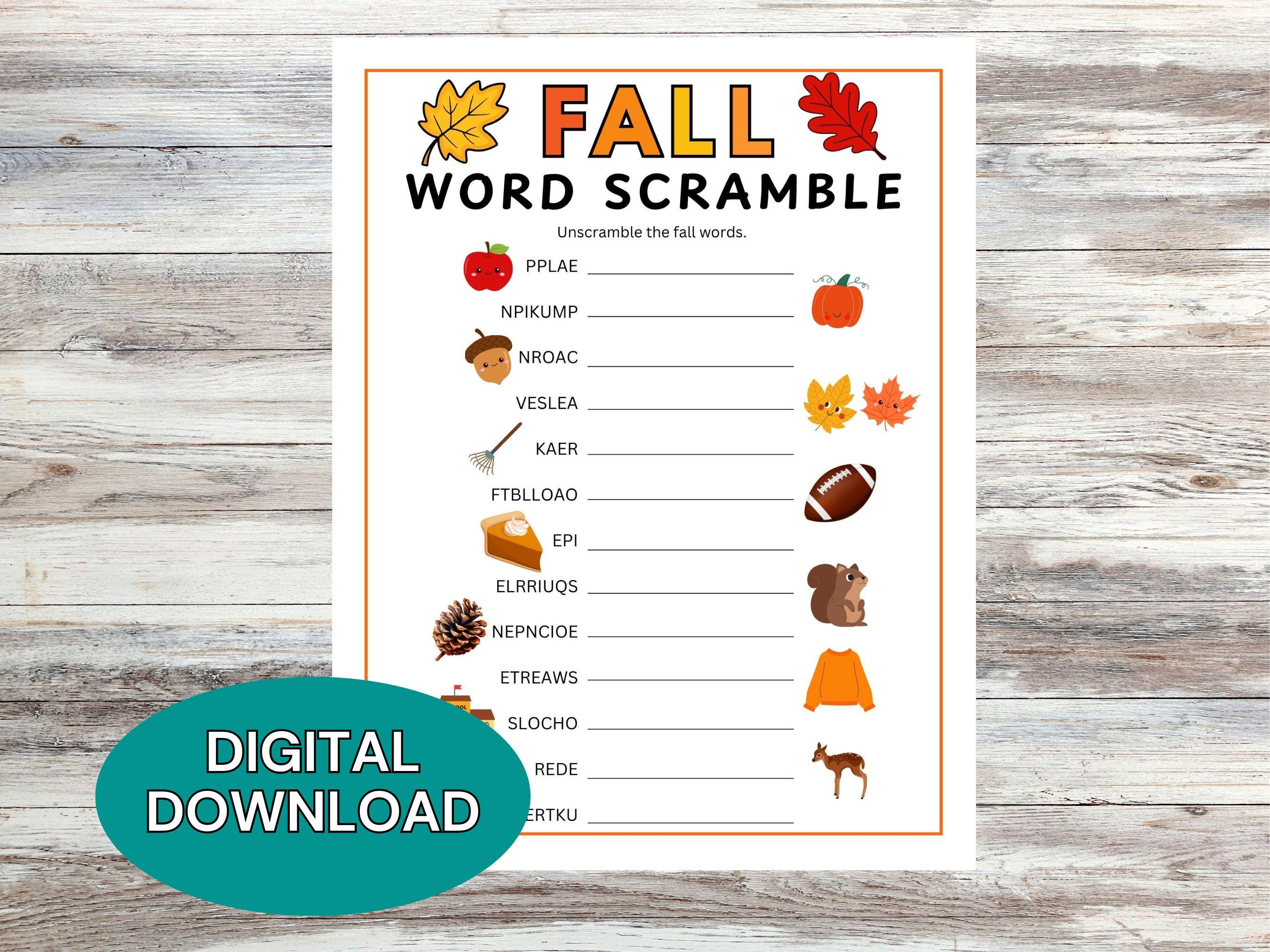 Fall Word Scramble Printable, Fun Autumn Game for Kids and Families - Etsy