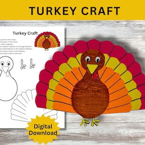 Printable Turkey Craft Template: Thanksgiving Activity for Kids (Digital Download)