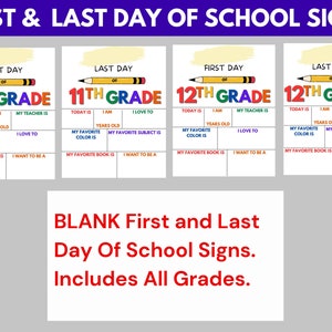 Blank First and Last Day of School Signs Printable Blank First Day of ...