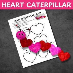 Heart Caterpillar Craft, Valentine&#39;s Day Craft, Valentines Craft for Kids, Kids Craft, Heart Craft, Valentines Activity, Craft Template
