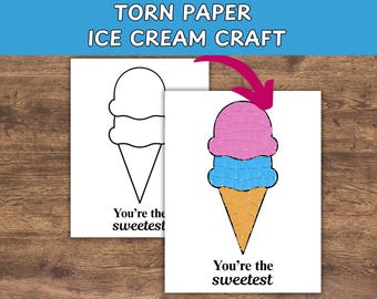 Manualidad de helado con papel rasgado: Actividad artística de verano para niños (Patrón en PDF)
