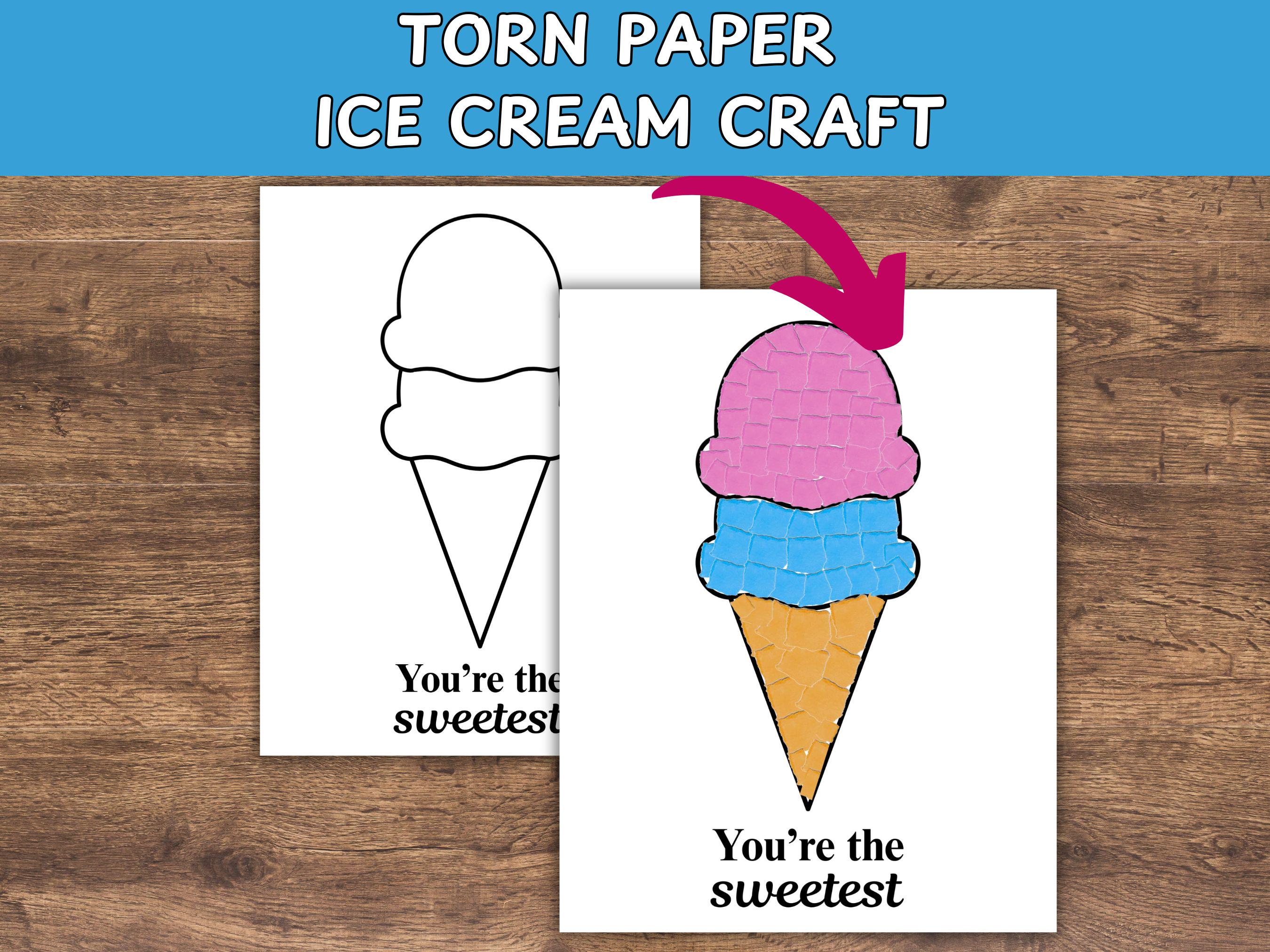 Ice Paper Ripping Craft Torn Paper Ice Cream Craft: Summer Art Activity for Kids (PDF Pattern ...