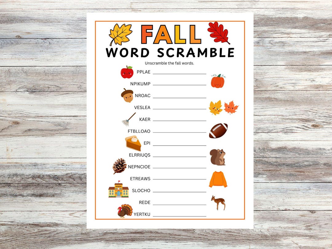 Fall Word Scramble Printable, Fun Autumn Game for Kids and Families - Etsy
