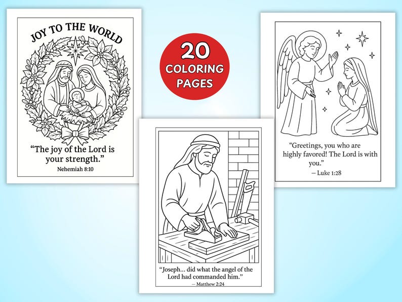 Christian Christmas coloring sheets.  Printable Christmas coloring. Christmas activity for kids.