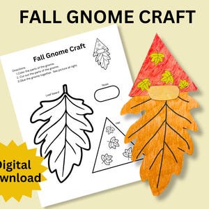 Manualidad de gnomo de otoño para niños, manualidad de otoño imprimible para niños, manualidad para colorear de otoño, imprimible de otoño, plantilla de manualidad imprimible, manualidad de otoño