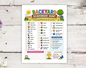 Backyard Scavenger Hunt Printable for Kids, Outdoor Nature Activity, Summer Scavenger Hunt