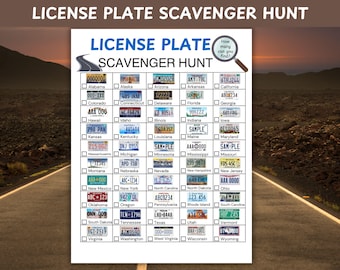 License Plate Scavenger Hunt: Road Trip Car Game (PDF Printable Download