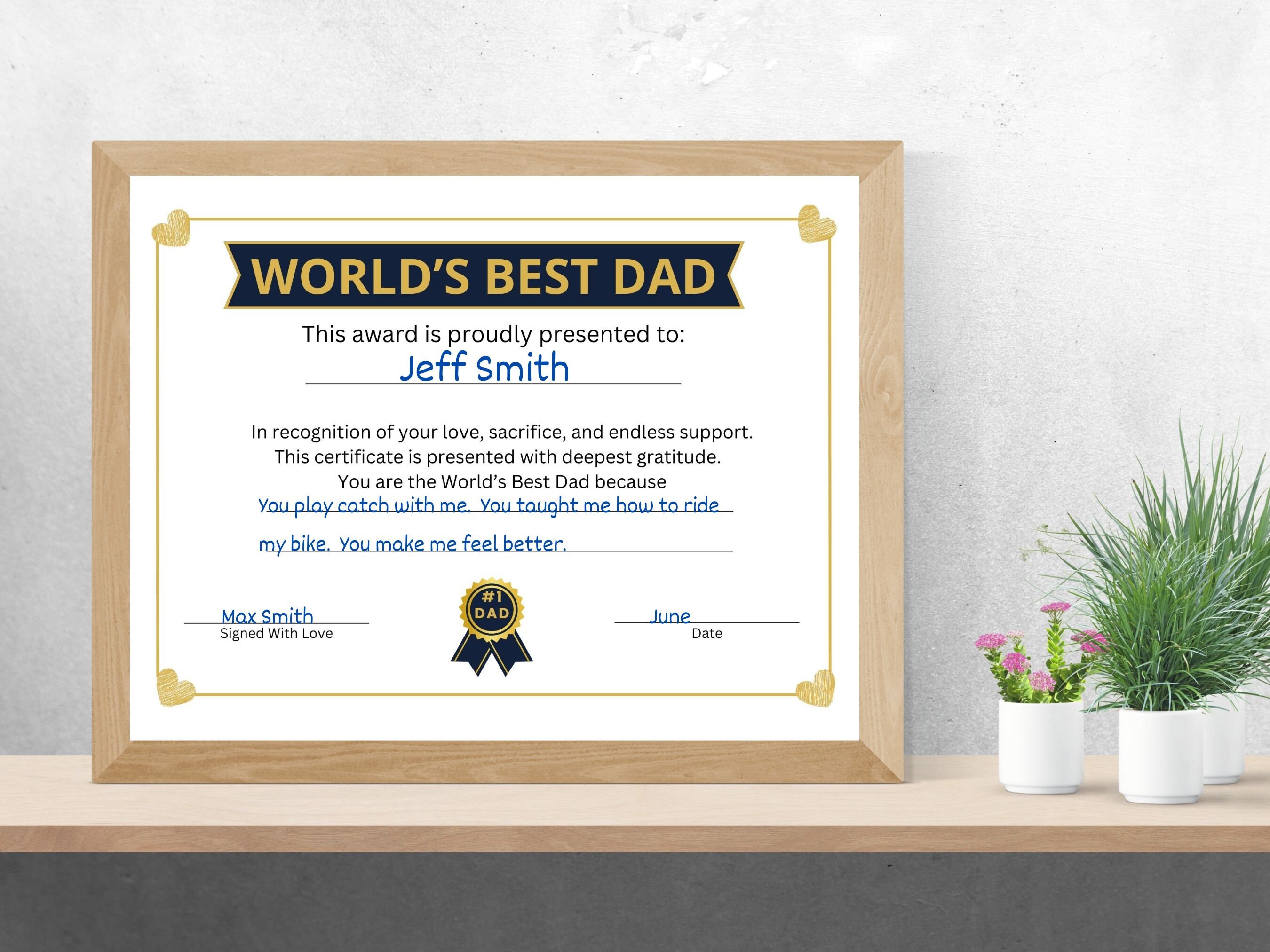 World's Best Dad Certificate, Father's Day Certificate, Father's Day ...