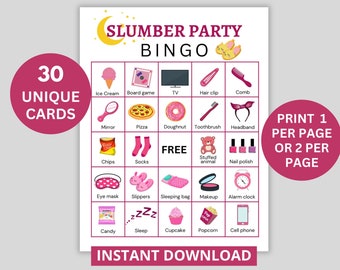 Slumber Party Bingo Game: 30 Unique Cards (PDF)