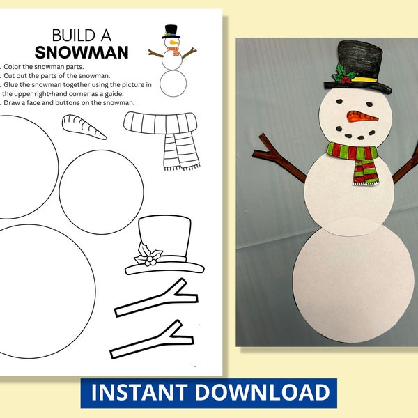 Build A Snowman Craft Christmas Craft for Kids Winter Craft Printable Snowman Craft Holiday Craft Cut and Paste Activity Kids Craft