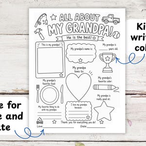 Grandparent's Day writing keepsake.  Grandpa keepsake page