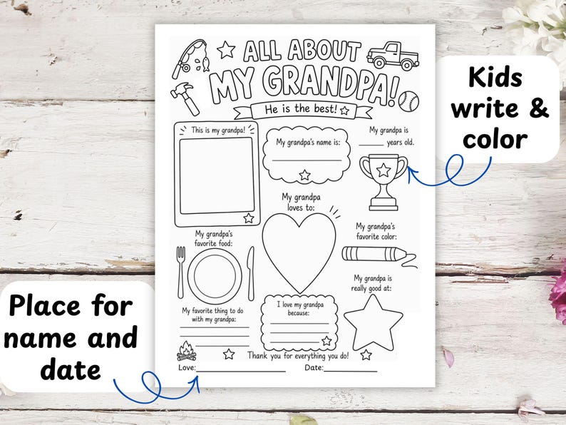 Grandparent's Day writing keepsake.  Grandpa keepsake page