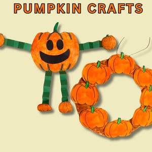 Pumpkin Crafts for Kids, Printable Fall Crafts for Kids, Fall Coloring Craft, Fall Printable, Pumpkin Wreath Craft, Pumpkin Person Craft