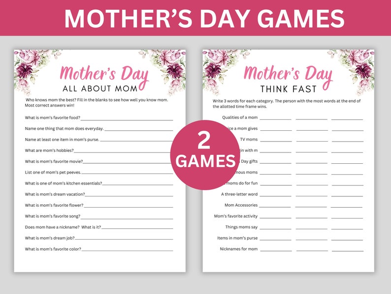 Mother's Day Games Printable Mother's Day Party Games, Mother's Day ...