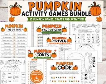 Fall Games Bundle, Pumpkin Crafts and Activities for Halloween, Thanksgiving, Classroom Worksheets