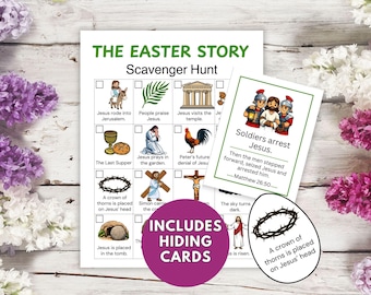 Easter Story Scavenger Hunt for Kids, Bible Story Cards, Resurrection Eggs, Holy Week, Sunday School Activity, Kid Church