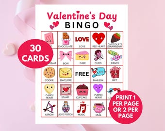 Valentine's Day Bingo Game: 30 Printable Cards (PDF)