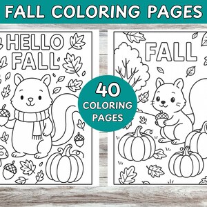 Fall coloring book for kids.  Squirrel coloring pages.