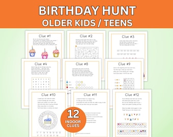 Birthday Scavenger Hunt for Teens, Tweens, Older Kids, Puzzle Treasure Hunt, Party Activity, Birthday Game