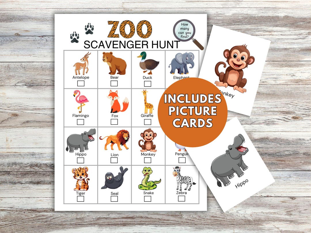 Zoo Scavenger Hunt: Kids Animal Activity, Picture Cards (PDF) - Etsy
