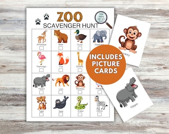 動物園の宝探し：子供向け動物アクティビティ、絵カード（PDF）