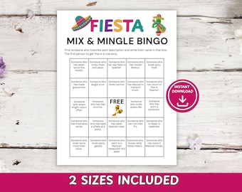 Fiesta Mix and Mingle Bingo | Cinco de Mayo Icebreaker | Party Game | Birthday Activity