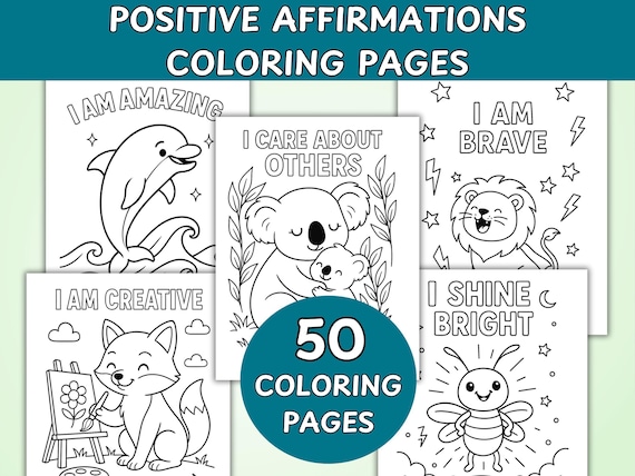 Positive Affirmations Coloring Pages for Kids, Mindfulness Activity, Growth Mindset Printable, Positive Quotes, Animal Color Sheets