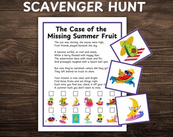Summer Scavenger Hunt for Kids, Summer Treasure Hunt with Picture Cards, Summer Fruit Mystery Game, Summer Game, Summer Activity