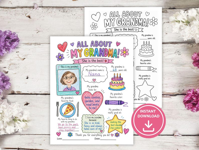 All about my grandma printable coloring page.  Grandparent's Day craft.  Grandma craft