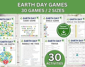 Earth Day Game Bundle: Eco-Friendly Activities for Kids, Teens, Adults (PDF Printable)