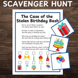 Birthday Scavenger Hunt for Kids, Birthday Scavenger Hunt Game, Birthday Treasure Hunt, Birthday Game, Party Game, Birthday Activity