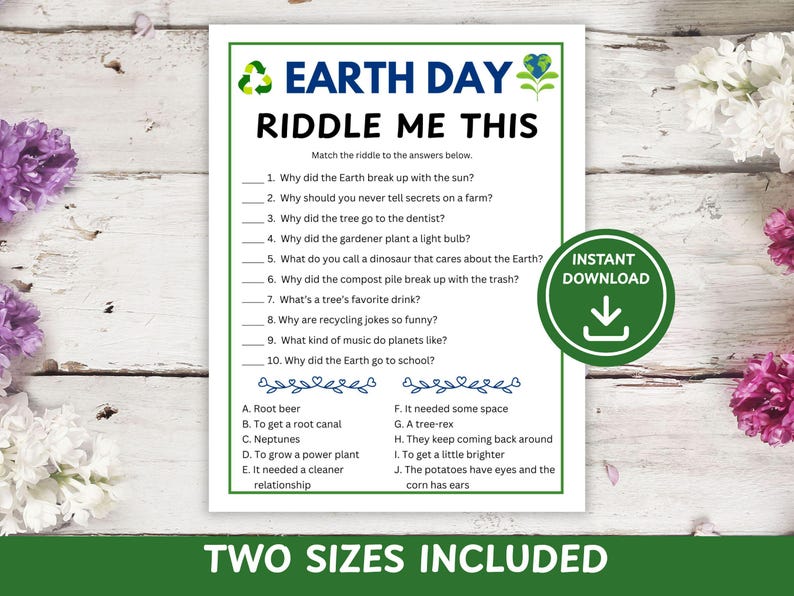 Earth Day Math Riddles Earth Day Riddles Game Printable for Kids | Classroom Worksheet ...