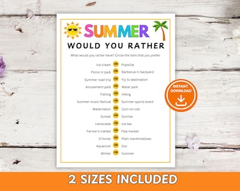 Summer Would You Rather Activity for Kids | Summer Party Game | This or That