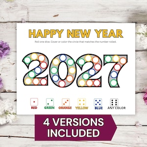Roll a New Year's Game for Kids, Printable New Year Activity, Candy Dice Game