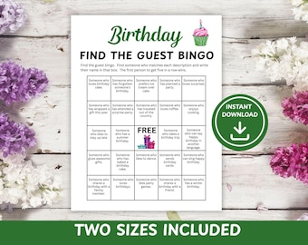 Birthday Find the Guest Bingo Game, Printable Icebreaker, Birthday Party Activity for Kids, Teens, & Adults