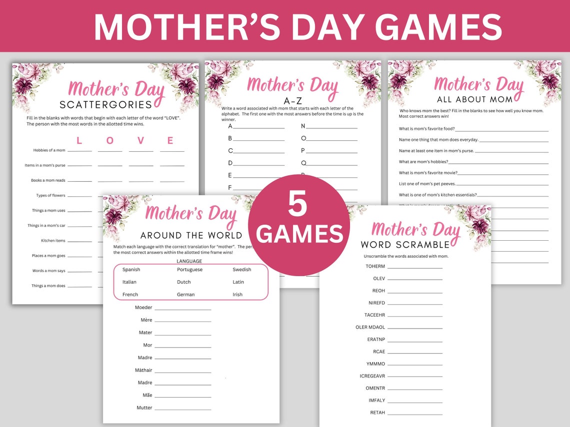 Mother's Day Game Bundle, Printable Mother's Day Games, Mother's Day ...
