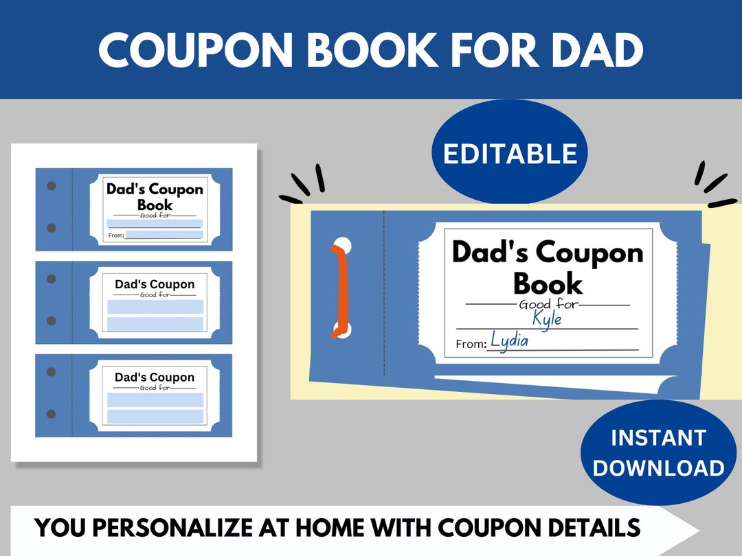 Editable Coupon Book for Dad, Fillable Father's Day Coupons Printable ...