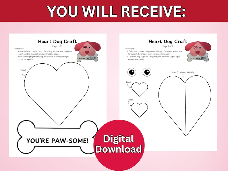 Heart Dog Craft Printable: Valentine's Day Kids Activity (PDF) - Etsy