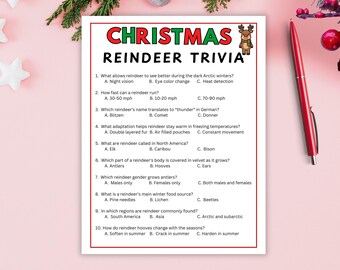 Reindeer Trivia Game, Fun Christmas Printable for Kids and Families