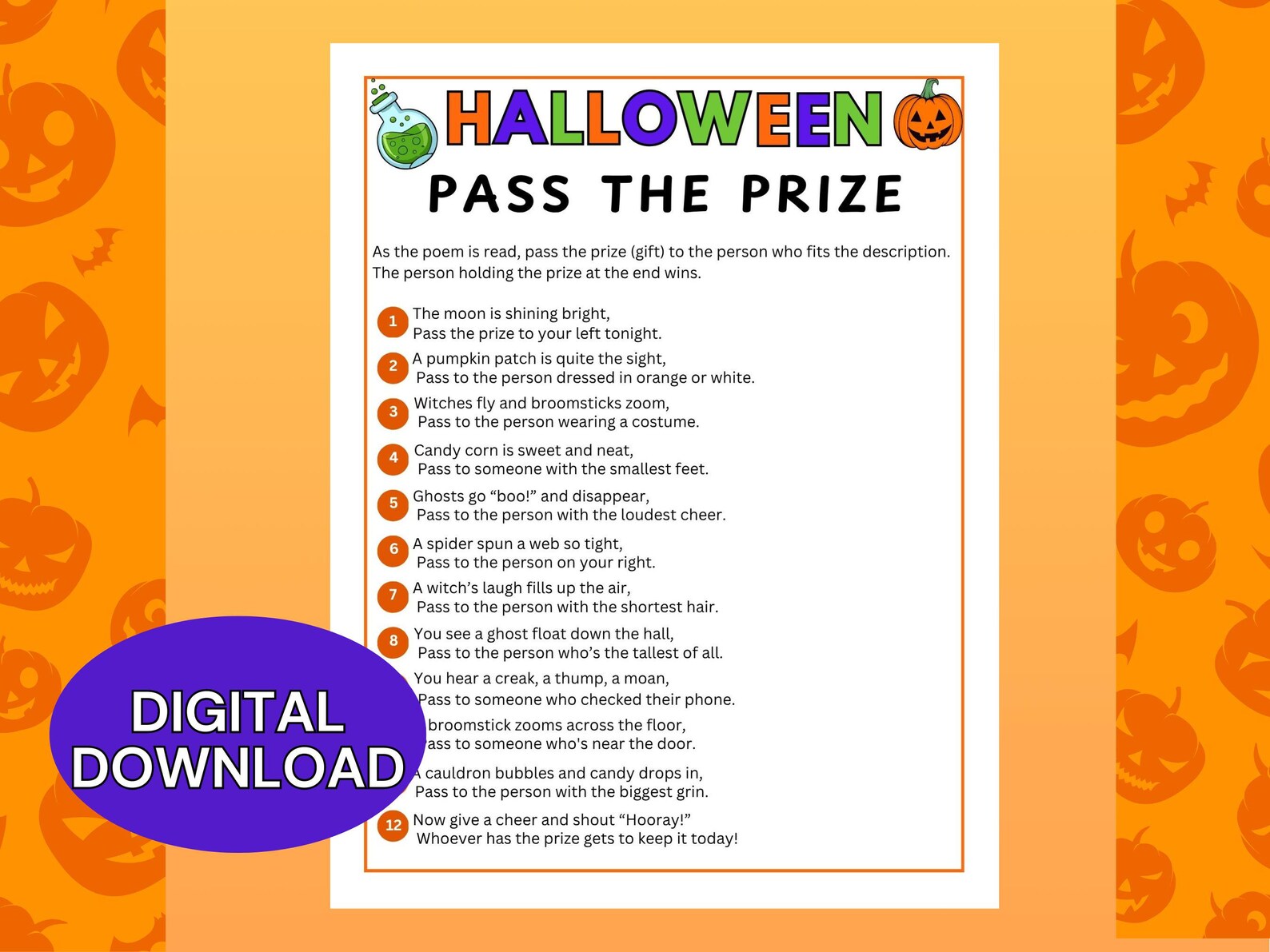 Halloween Pass the Prize Game, Printable Halloween Party Game - Etsy