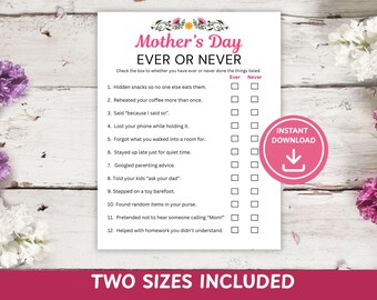Mother's Day Ever or Never Game | Mom Party Activity (Instant Download)