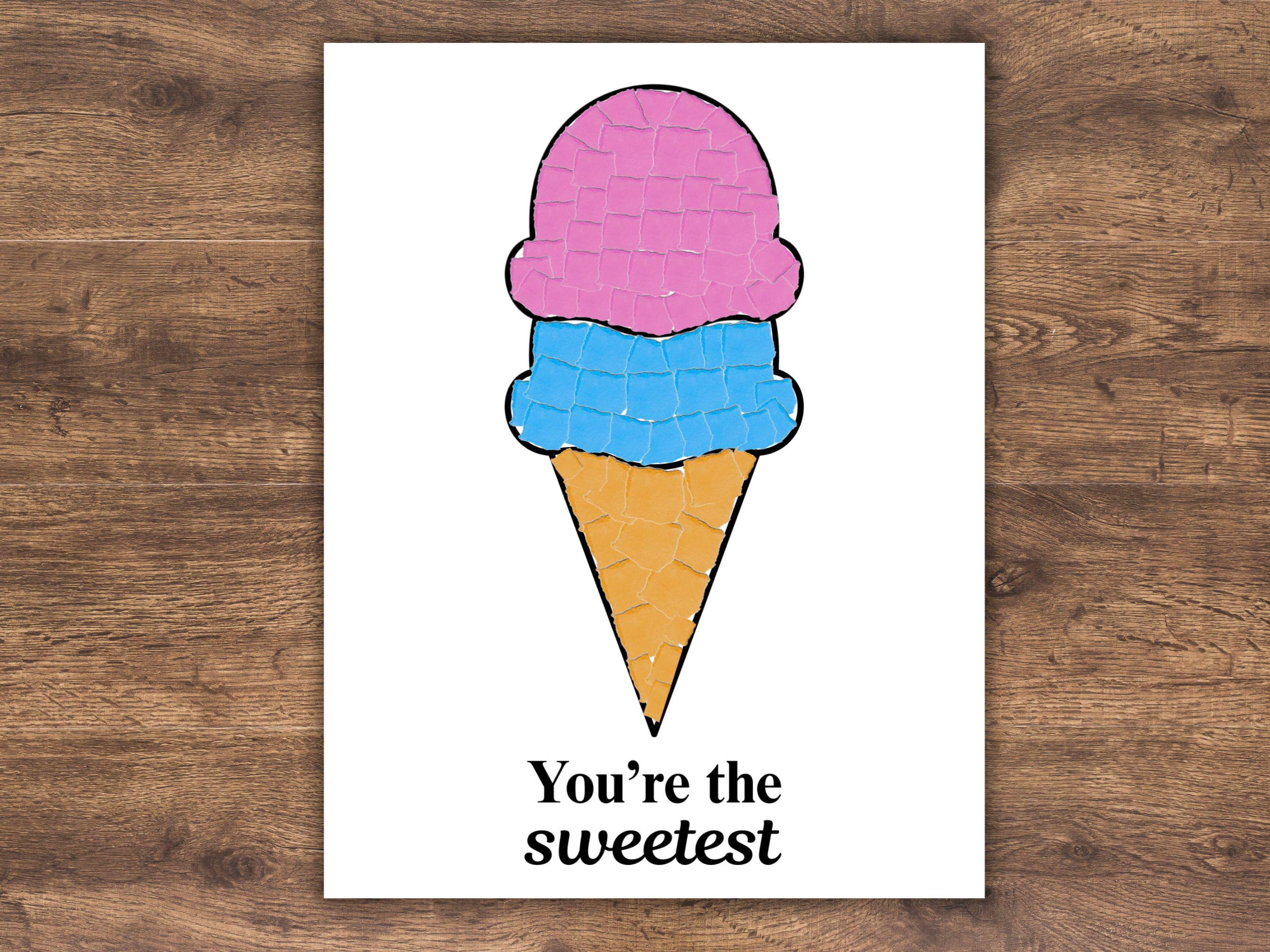 Ice Paper Ripping Craft Torn Paper Ice Cream Craft: Summer Art Activity for Kids (PDF Pattern ...