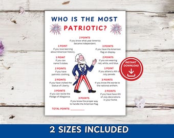 Who Is Most Patriotic, 4th of July Game, Memorial Day Activity, Patriotic Party