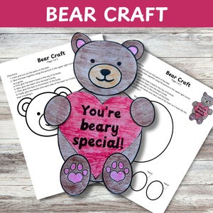 Artesanato de urso, artesanato infantil para impressão, artesanato para o dia dos namorados, atividade para o dia dos namorados, artesanato animal, dia dos namorados para crianças, modelo de artesanato