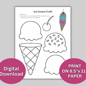 Ice cream craft template.  Summer craft template