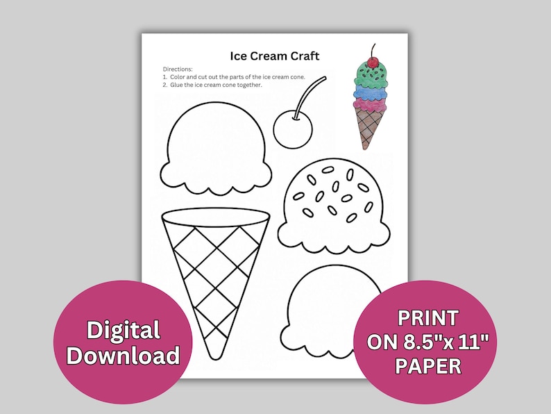 Ice cream craft template.  Summer craft template
