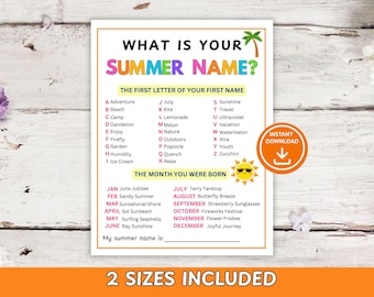 What Is Your Summer Name Game Printable | Summer Party Games | Icebreaker Activity | Kids & Adults