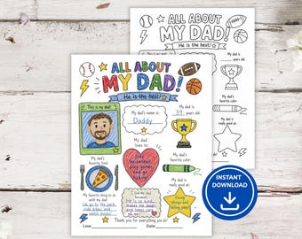 All About My Dad Printable, Father's Day Activity, Gift for Dad